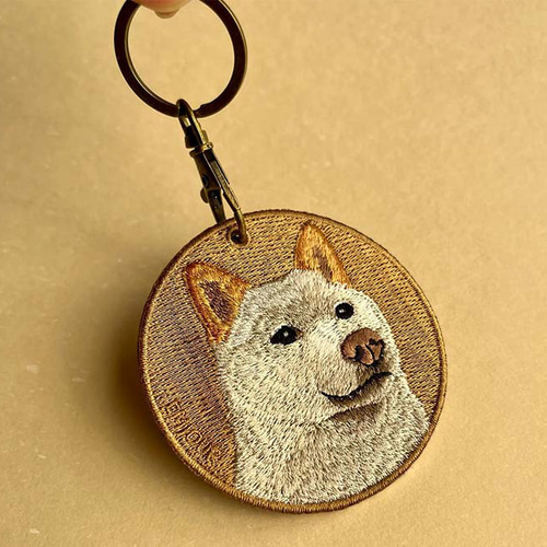 キーホルダー 犬 刺繍 ワッペン イヌ アニマル チャーム 柴犬 赤柴 茶