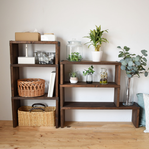 完成品 送料込 塗装済 ハンドメイド 木製 スタッキング シェルフ 本棚