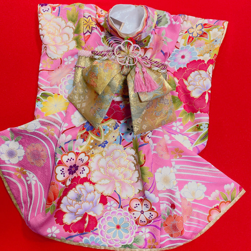 犬の着物✨犬用本格大振袖 お引き摺り ピンク 金彩入り正絹 犬服