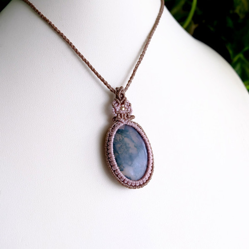 モスアゲート マクラメ編みネックレス他1点同梱 モスアゲート マクラメ