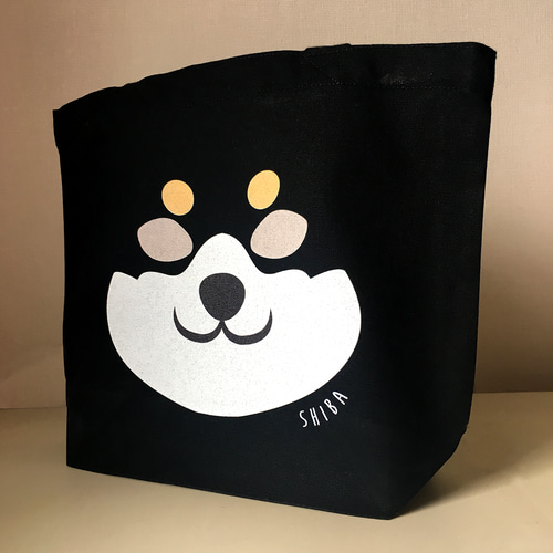 黒柴のお出かけトートバッグ 犬 柴犬 黒柴 エコバッグ お散歩バッグ
