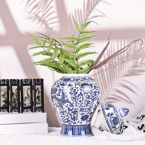 花瓶 青と白の磁器瓶 蓋付きセラミック青と白の瓶 中国のドラゴン