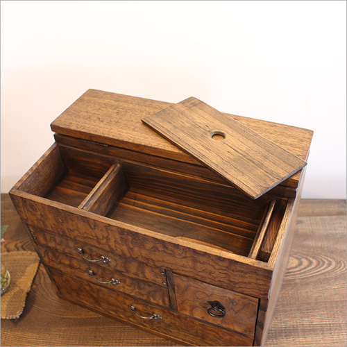 ケヤキ材 ソーイングボックス アンティーク 裁縫箱 小引き出し 小物