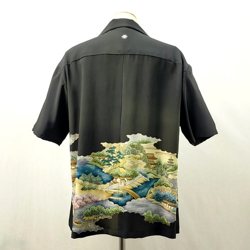 送料無料】アロハシャツ 着物リメイク シルク100％ 留袖 大正時代 落款