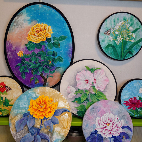 日本画 原画 薔薇（オリジナル揉紙に岩絵具で描いた日本画） 絵画 この