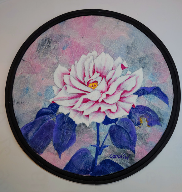 日本画 原画 薔薇（オリジナル揉紙に岩絵具で描いた日本画） 絵画 この