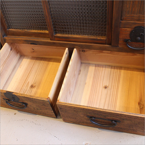 和風 ガラスキャビネット リメイク アンティーク おしゃれ 茶箪笥 木製