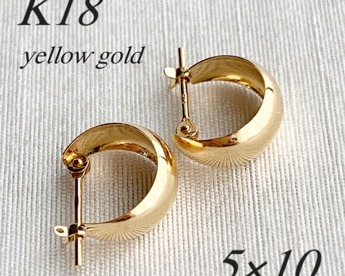 18金【5×10mm 月甲フープピアス】Yゴールド K18刻印入 新品！ ピアス