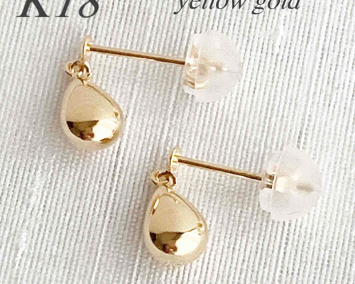 地金＊18金【ティアドロップ＊ピアス】Yゴールド 雫しずく K18刻印入