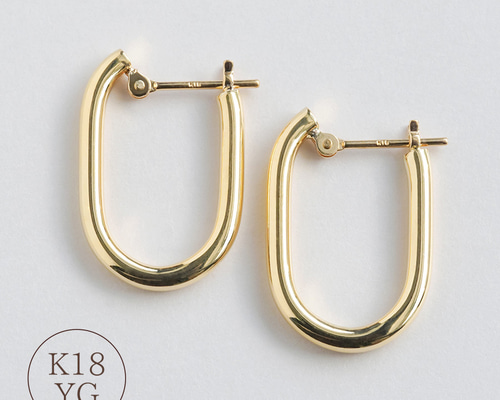 K18 フープピアス オーバル 18金 楕円 キャッチレスピアス イエロー
