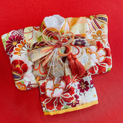 犬の着物✨犬用本格振袖着物 XS 京友禅 金彩入り正絹 オレンジ×赤系