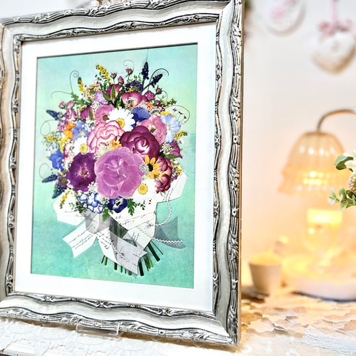 お値引き価格】押し花アート額 【タテ45cm×ヨコ54cm】 お値引き価格