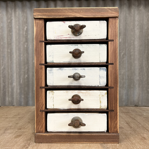 5段引き出しボックス】木製 小物入れ アンティーク風 古材風 木箱 収納