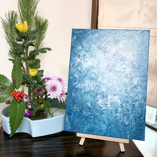 絵画 油絵 原画 抽象画 現代アート ブルー 夏 インテリア F4 絵画 油絵