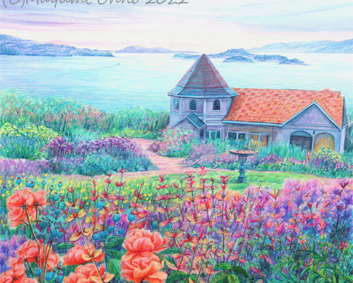 Lavender garden】アクリル画 F4 風景画 絵画 Lavender garden
