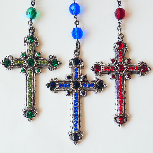 ロザリオ ネックレス クロス ゴスロリ カラー ストーン 十字架 大きめ