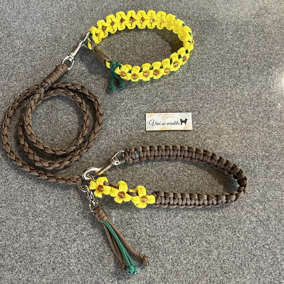 ひまわり首輪&リード 手作り首輪 パラコード 夏色 イエロー おしゃれ