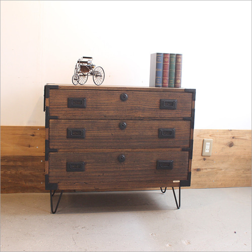 設置無料 アンティーク 和箪笥 桐箪笥 チェスト 木製 3段 リメイク品