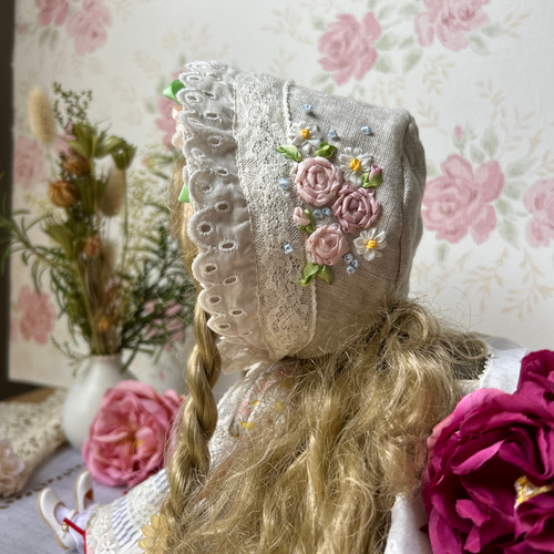 No.2 【送料無料】 ネオブライスサイズ リボン刺繍 ボンネット