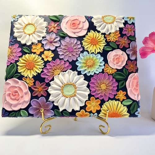 テクスチャーアート 絵画 花の絵 フラワーアート インテリアアート