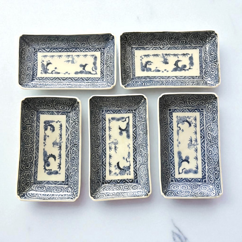 古伊万里蛸唐草紋様角長皿5枚 江戸中期 長皿 antique art nozomi 通販