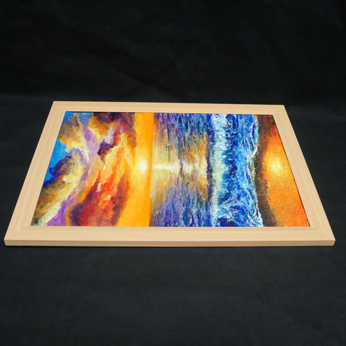 油絵 油彩 油彩画 絵 絵画 【水平線に沈む夕日】A4 絵画 HR 通販