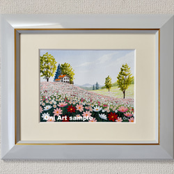 透明水彩画 原画 「カキツバタの咲く水辺」額縁付 F6サイズ 風景画