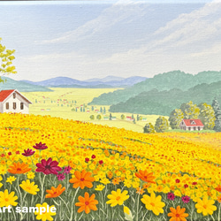 花の咲く路地01」透明水彩画 原画 風景画 額縁付 F4サイズ 絵画 Oni