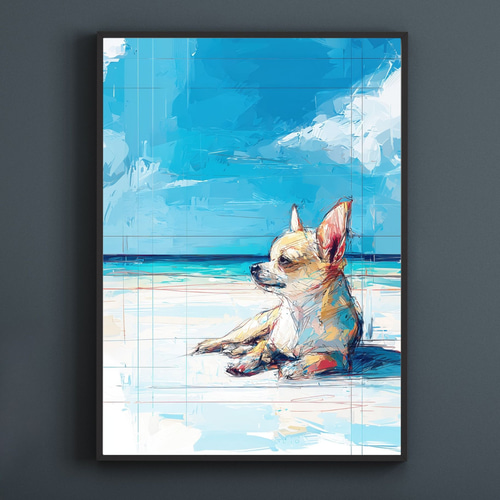 特別価格☆【原画】『ウミウシに乗って』（風景画 空の絵 チワワ 黒猫