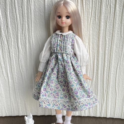 リカちゃん オビツ22 22cmドール服 青い花柄のワンピース その他人形