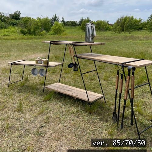 吊り下げ3段シェルフ70 アンティークウッド アイアンラック/アイアン