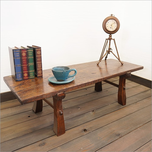 総ケヤキ 一枚板大きな天板 ろくろ脚のローテーブル HK-a-02216