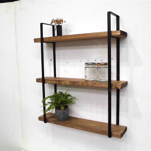 アイアンの壁掛け棚ミニ（四角枠）3段バージョン w60cm 壁掛けラック