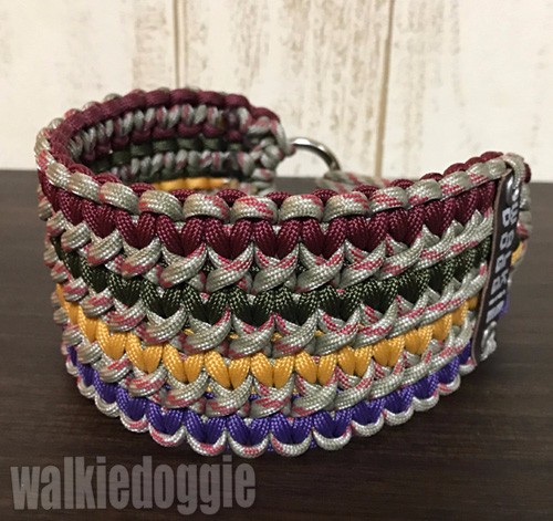 パラコード　首輪　幅広　太め　ハーフチョーク　ゴールドフラワー 中型犬　№88