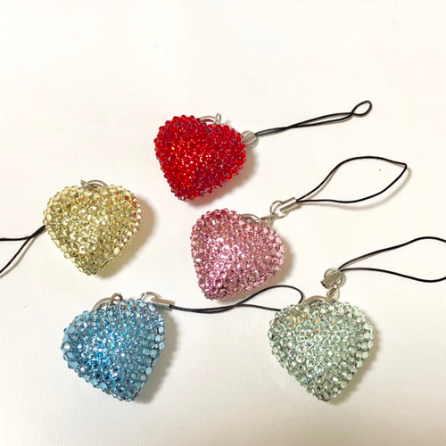 スワロフスキー きらきら ぷっくリハートストラップ 携帯ストラップ