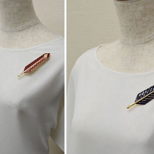 k18とPt900の羽根デザイン パール付きブローチ k18とPt900の羽根