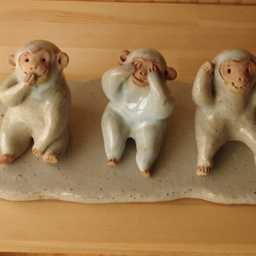 三猿の置物 (見ざる言わざる聞かざる） 立体・オブジェ 歩夢工房