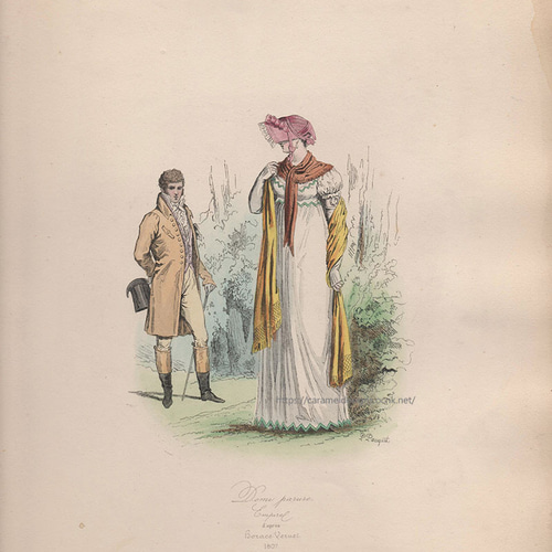1800年代、フランス、ファッションプレート 銅版画 フランス帝国時代
