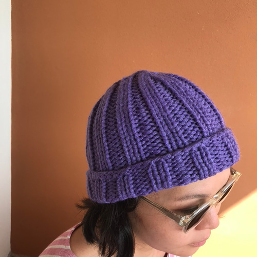 フランス製 ニットキャップ パープル ロング丈 佐藤繊維社モヘア糸使用