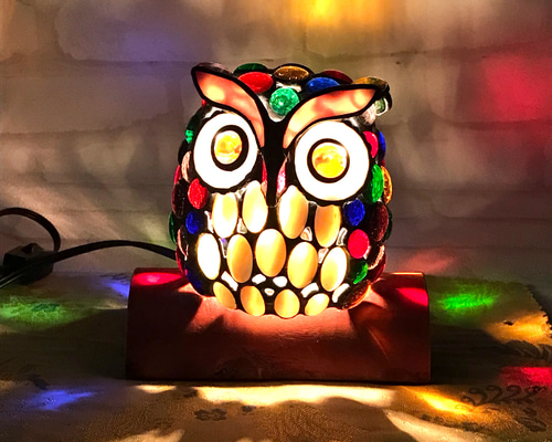 ステンドグラス ふくろうランプS スタンドライト・テーブルランプ