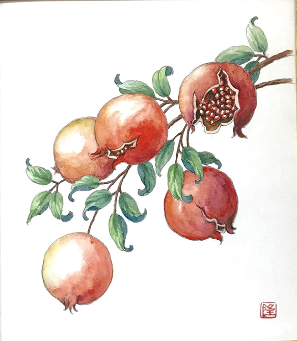 ざくろ 複製画 #ザクロ #風水 #子宝 #癒し#ざくろが割れた絵 絵画 吉本