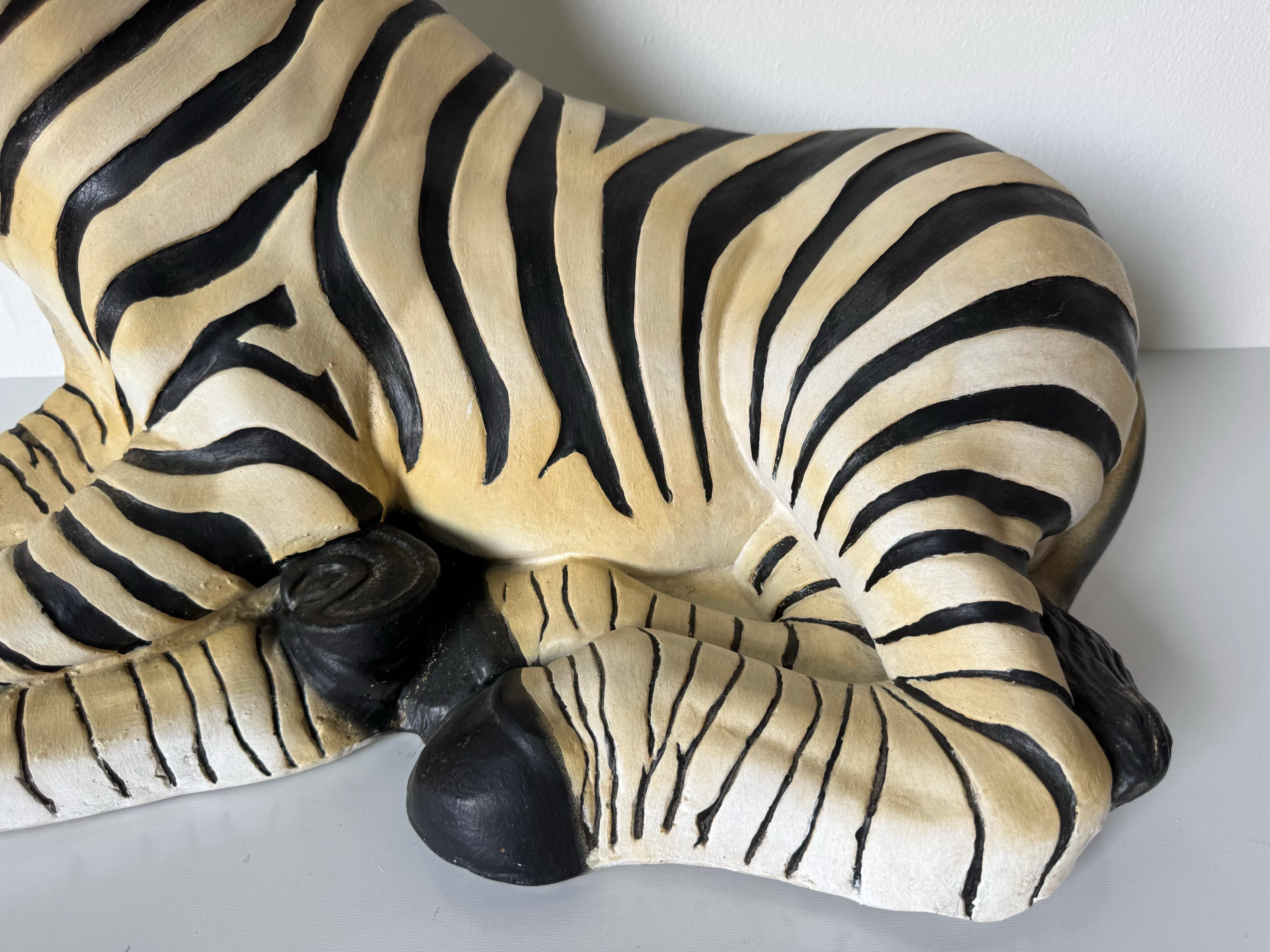 Large 1980's Vintage Ceramic Zebra Sculpture | Chairish