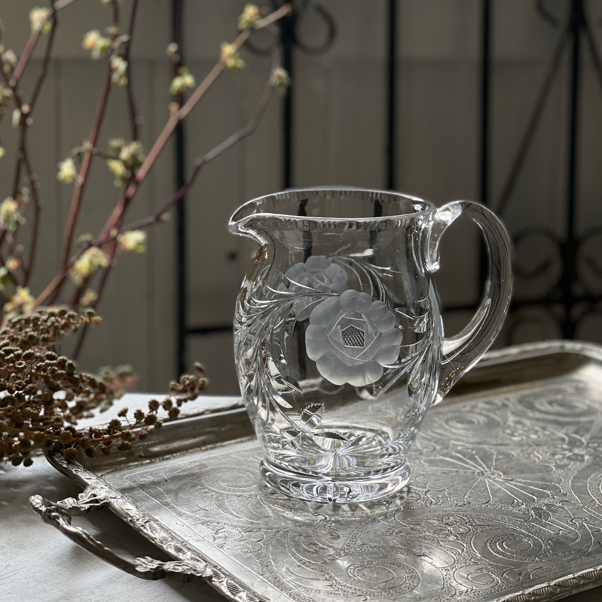 1962年英国 定価9万◇J.A.キャンベル カットガラス デキャンタ 純銀装飾