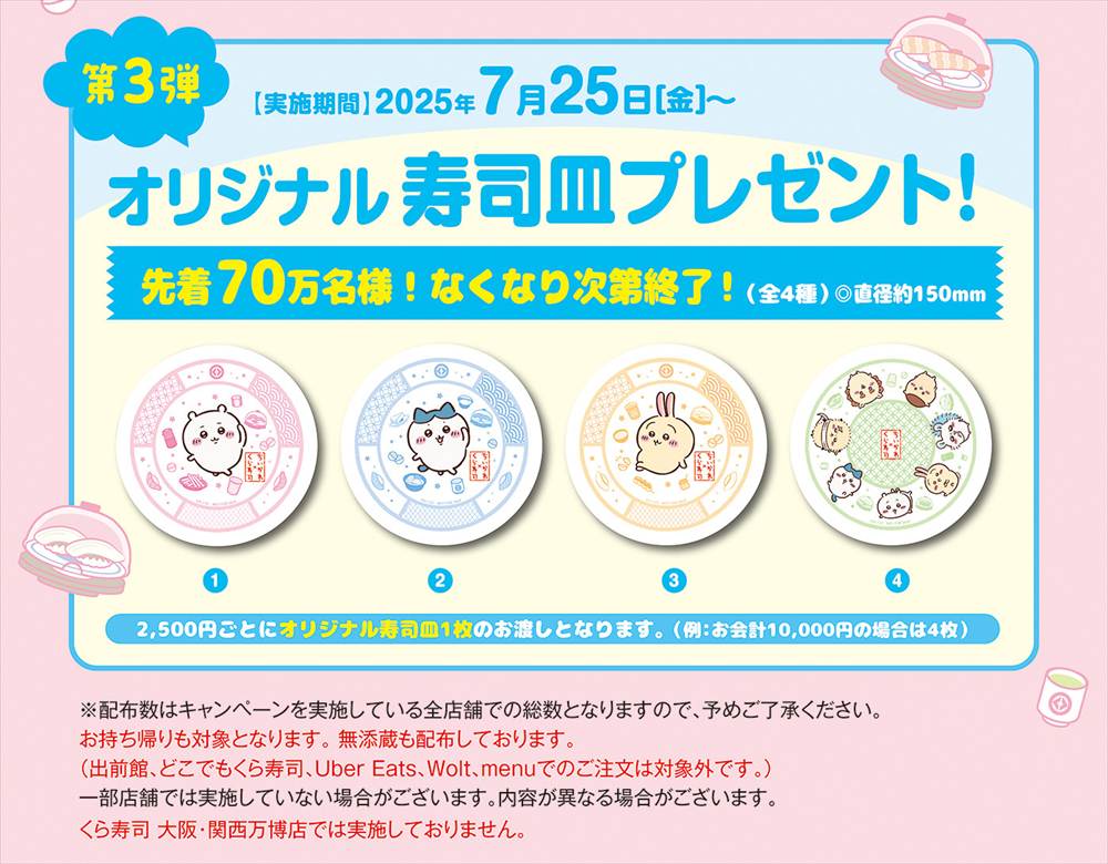 ちいかわ くら寿司 皿4枚 びっくらポン4つセット 4種 コンプリート⭐︎