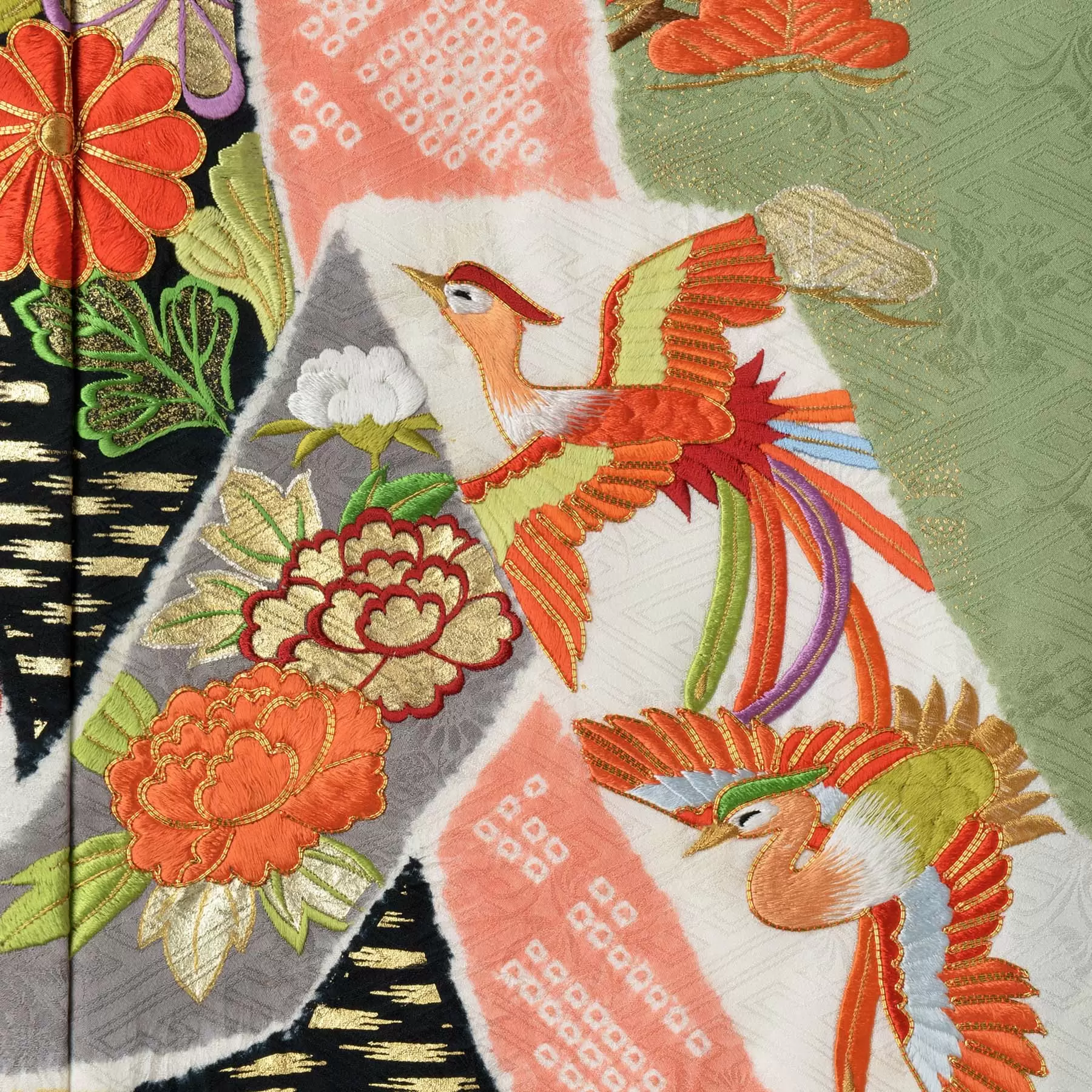 逸品 千總 桶絞り 刺繍 薄黄色オレンジ地染め分け振袖 単品