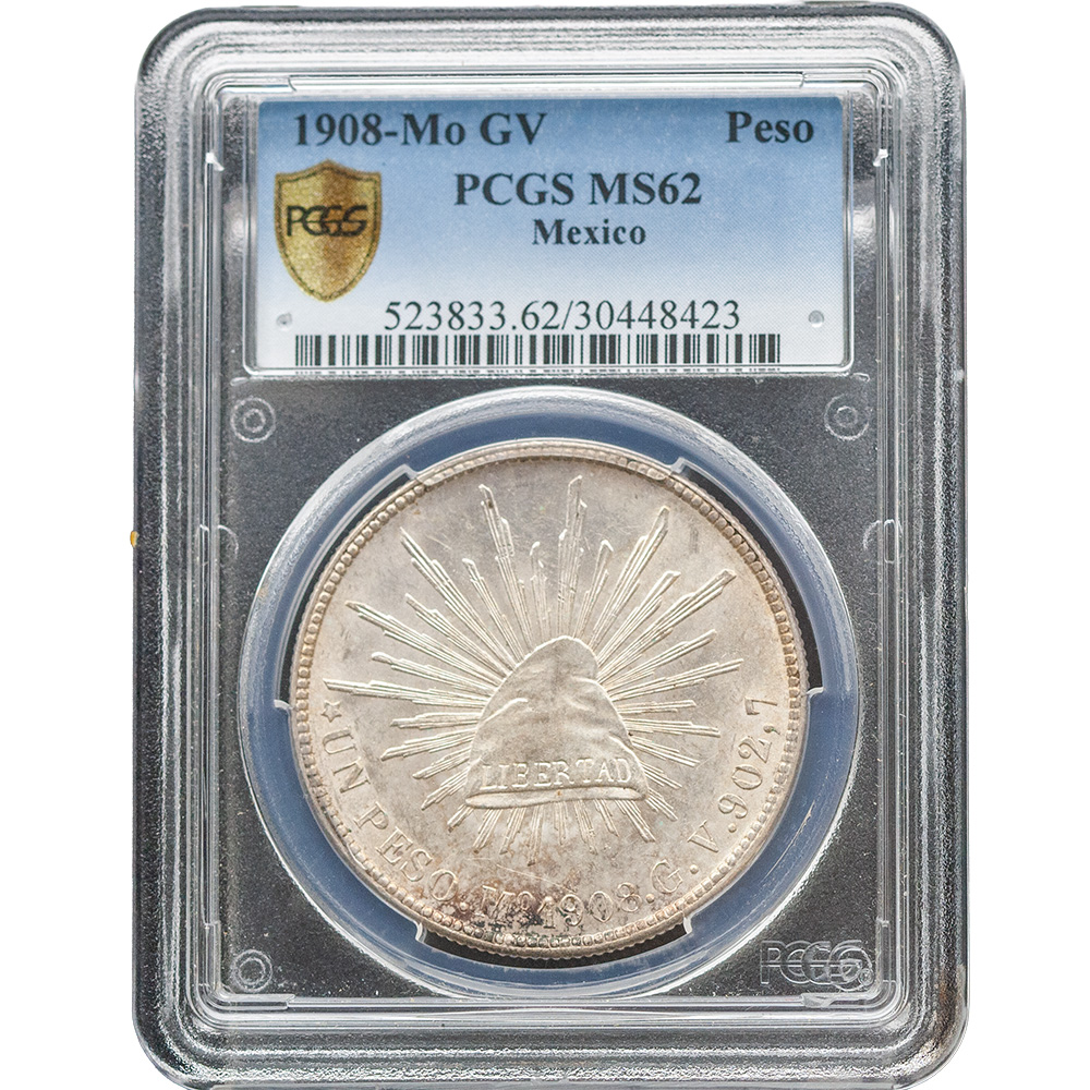 3*t様 1908年 Mo GV メキシコ ペソ 銀貨 KM#409 EF ハイ 3*t様 1908年