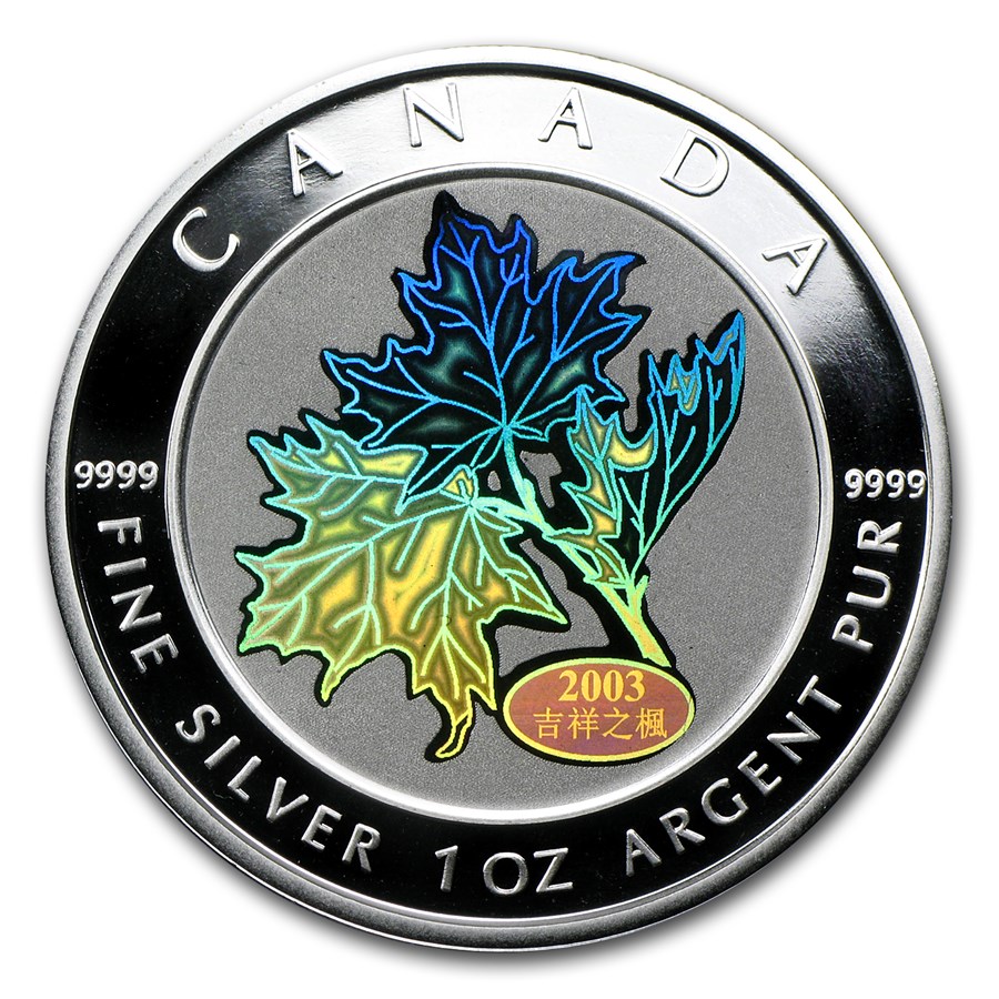 2003 Canada 1 oz Silver Maple Leaf (Good Fortune Hologram) - CV
