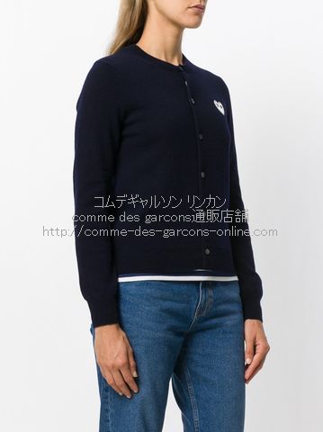 プレイ・コムデギャルソン 白ハート・カーディガン（ネイビー