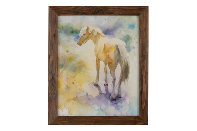 ⭕️ アルニー 白馬のペア サラブレッド 油彩画 金色フレーム 幸運風水