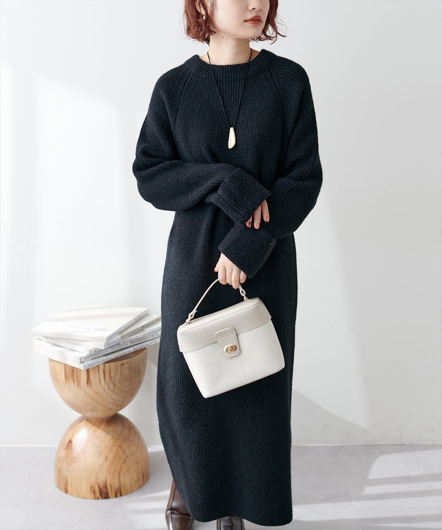 ZIP付き畦ニットワンピース | natural couture(ナチュラルクチュール